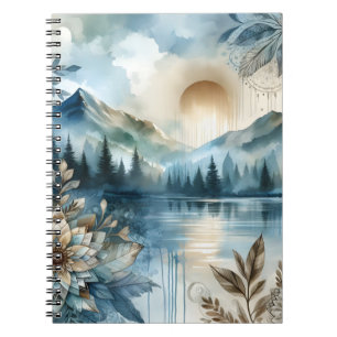 Rainy Day Watercolor Mountain Lake Rustic Boho Notebook