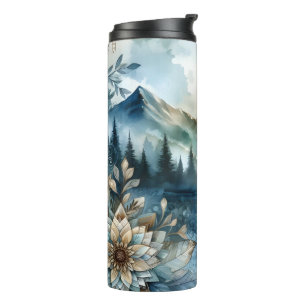 Rainy Day Watercolor Mountain Lake Rustic Boho Thermal Tumbler