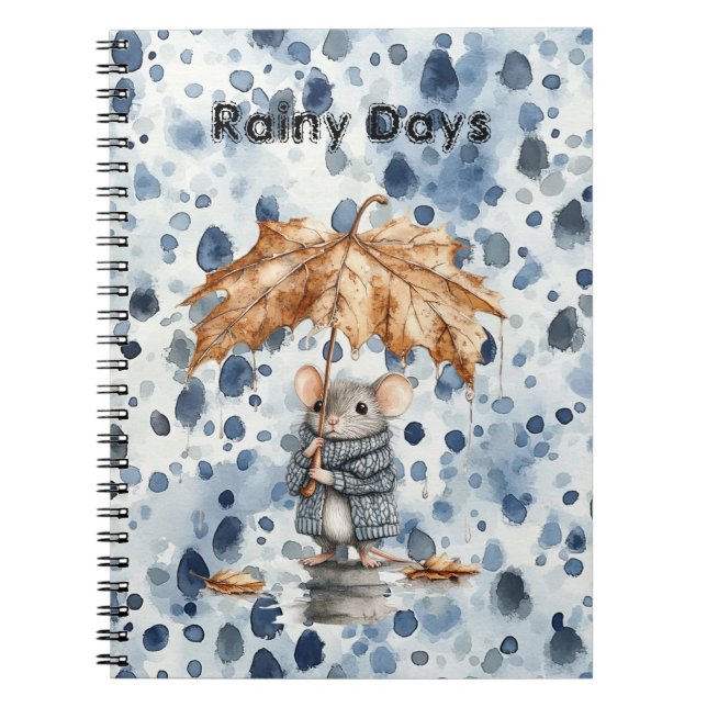 Rainy Days Blue Mouse Leaf Umbrella Notebook (Front)