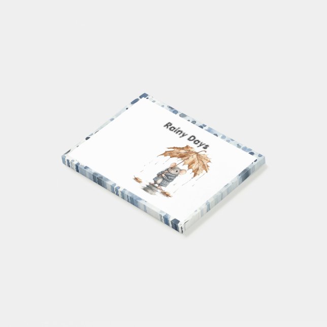 Rainy Days Blue Mouse Leaf Umbrella Post-it Notes (Angled)