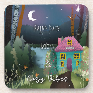 Rainy Days, Books & Cozy Vibes Hand Painted Design Coaster