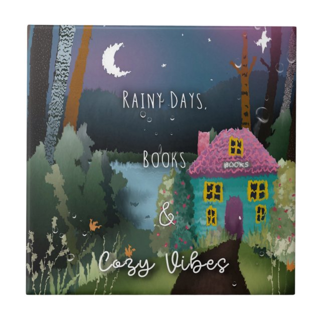Rainy Days, Books & Cozy Vibes Hand Painted Design Tile (Front)