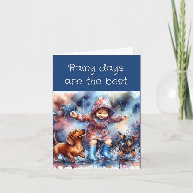 Rainy Days Dachshund (downloadable)  Card (Front)