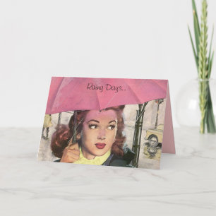 Rainy Days.. Require Pink Umbrellas! Retro Card