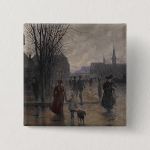 Rainy Evening on Hennepin Avenue, c.1902 2 Inch Square Button