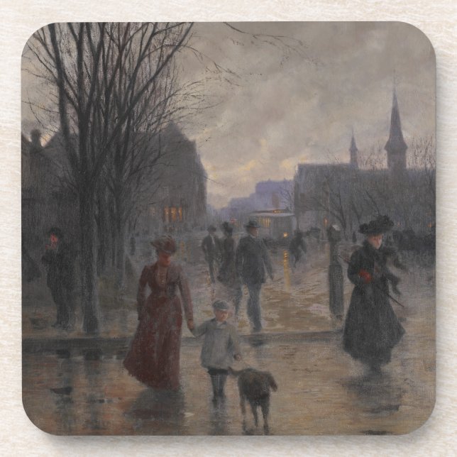 Rainy Evening on Hennepin Avenue, c.1902 Coaster (Front)