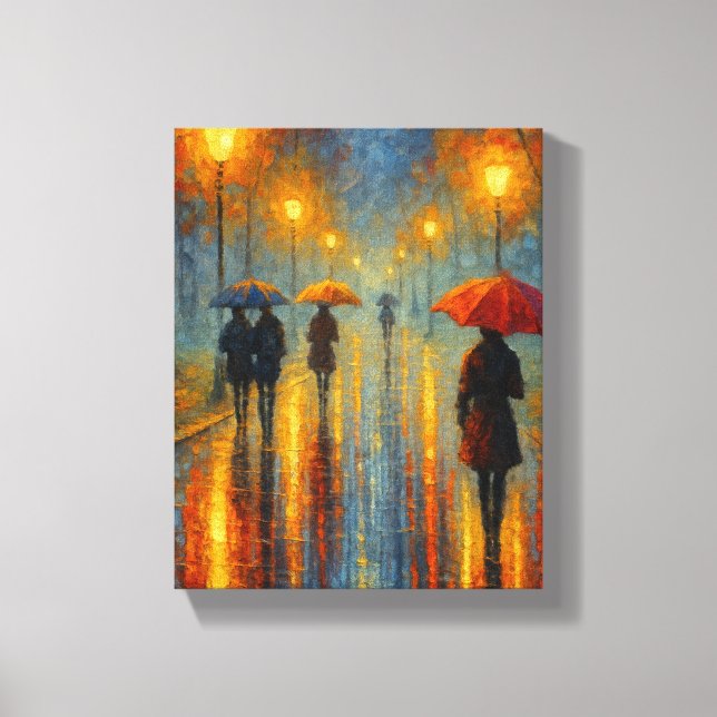 Rainy Evening Street Lights - Romantic City Canvas Print (Front)