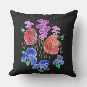 Rainy Floral Bouquet on Black Background Outdoor Pillow