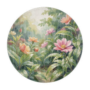 Rainy Garden Camellia Flowers Watercolor Cutting Board