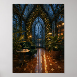 Rainy Glasshouse Reading Room 12x16 Poster