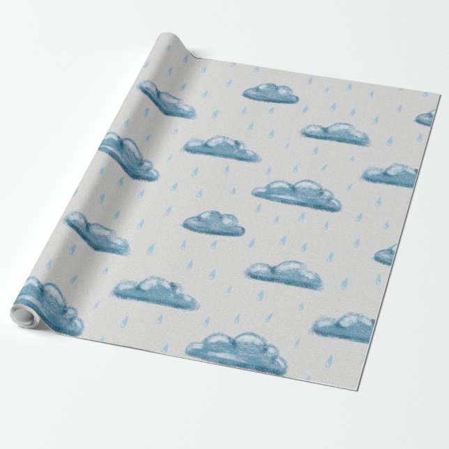 Rainy Gloomy Day Pattern Gift Wrapping Paper (Unrolled)