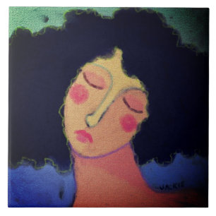 Rainy Hair Days Abstract Portrait of a Woman Tile