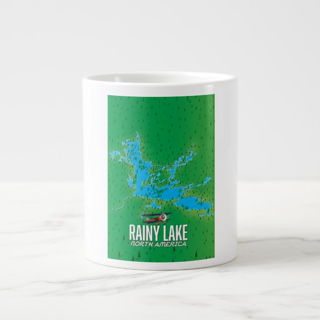 Rainy Lake North american lake map Large Coffee Mug (Front)