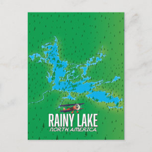 Rainy Lake North american lake map Postcard