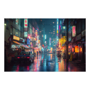 Rainy Neon Tokyo Alley Photo Print