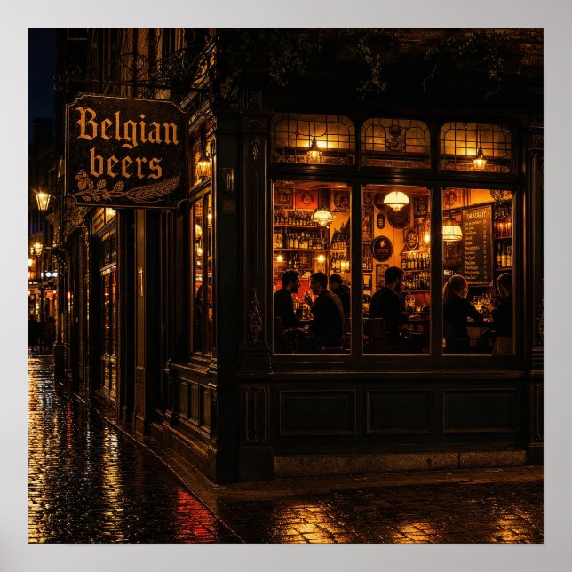 Rainy Night Belgian Pub Ambience Poster (Front)