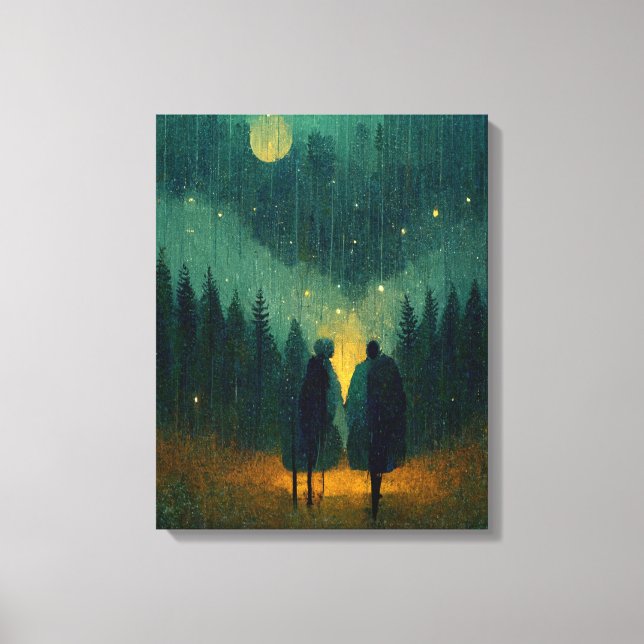 Rainy Night Couple in the Forest   Canvas Print (Front)