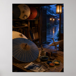Rainy Paper Umbrella Workshop 12x16 Poster