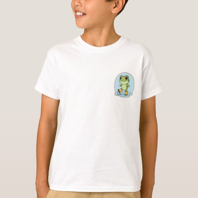 Rainy Puddle Frog Boots Kids T-Shirt (Front)