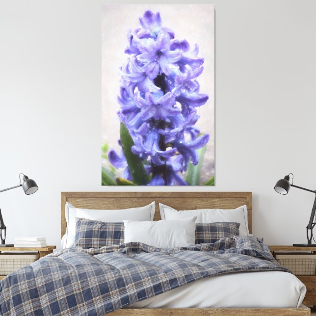 Rainy Purple Hyacinth Wrapped Canvas (Insitu(Bedroom))
