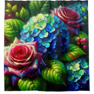 “Rainy Radiant Hydrangeas and Roses Art”