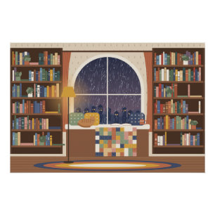 Rainy Reading Nook Glossy Poster