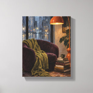 Rainy Reading Nook with Persimmon Lamp - Moody Int Canvas Print