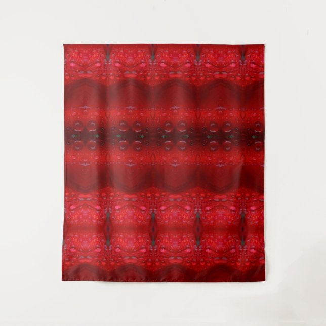 Rainy Red Dianthus Ikat  Tapestry (Front)
