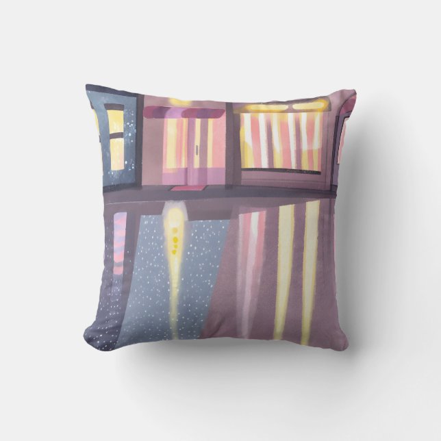 Rainy Reflections | Lofi Contemporary Watercolor Throw Pillow (Front)