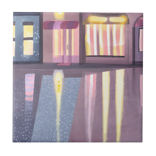 Rainy Reflections | Lofi Contemporary Watercolor Tile (Front)