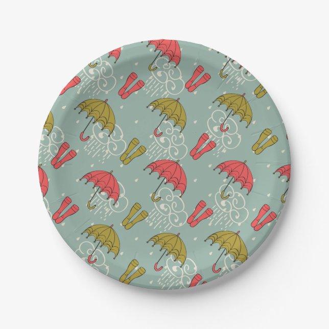 Rainy Season Umbrella Design Paper Plate (Front)