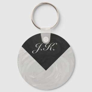 Rainy Sky Grey and Black Monogram Keychain