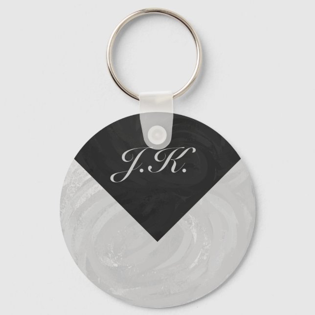 Rainy Sky Grey and Black Monogram Keychain (Front)