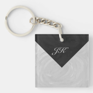 Rainy Sky Grey and Black Monogram Keychain