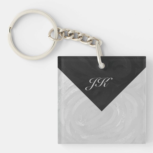 Rainy Sky Grey and Black Monogram Keychain (Front)
