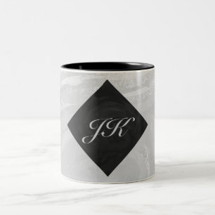 Rainy Sky Grey and Black Monogram Two-Tone Coffee Mug