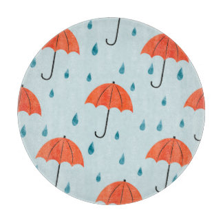 Rainy Umbrellas: Watercolor Autumn Drops Cutting Board