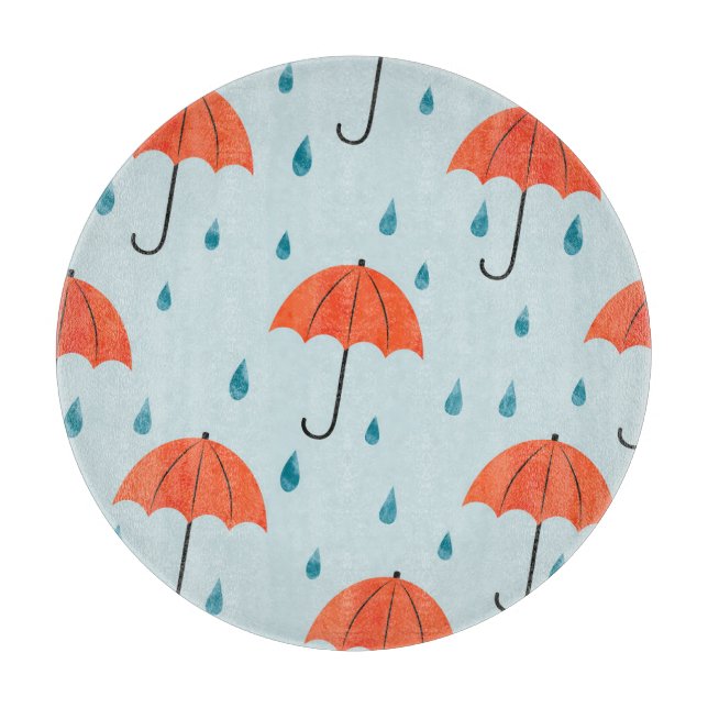 Rainy Umbrellas: Watercolor Autumn Drops Cutting Board (Front)