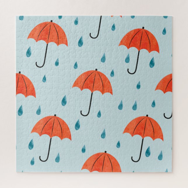 Rainy Umbrellas: Watercolor Autumn Drops Jigsaw Puzzle (Vertical)