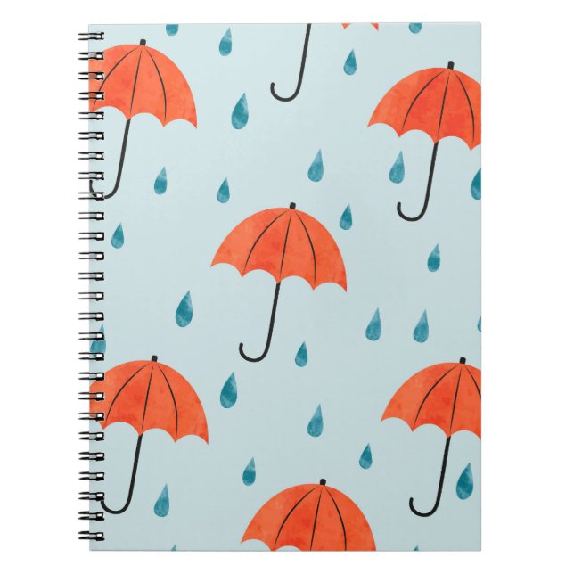 Rainy Umbrellas: Watercolor Autumn Drops Notebook (Front)