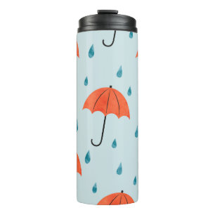 Rainy Umbrellas: Watercolor Autumn Drops Thermal Tumbler