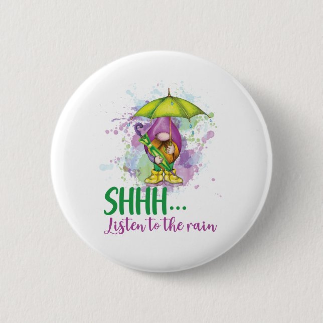 Rainy Weather Gnome 2 Inch Round Button (Front)