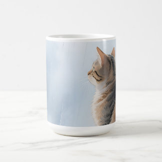 Rainy Window Watercolor Tabby Cat Coffee Mug