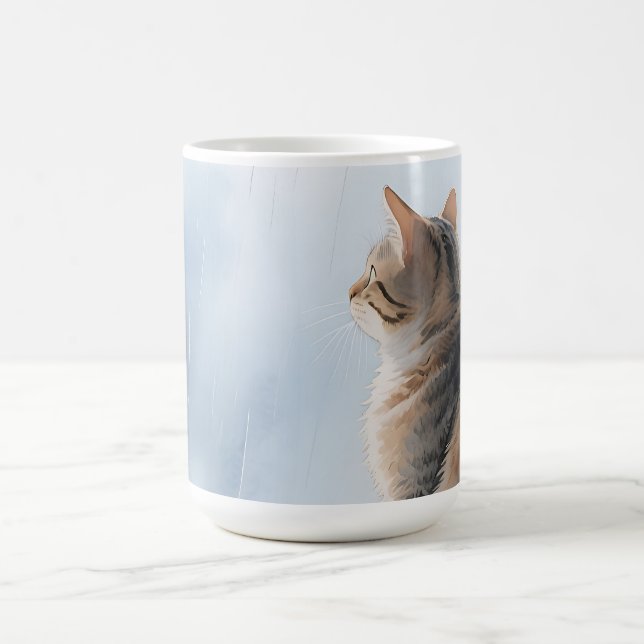 Rainy Window Watercolor Tabby Cat Coffee Mug (Center)