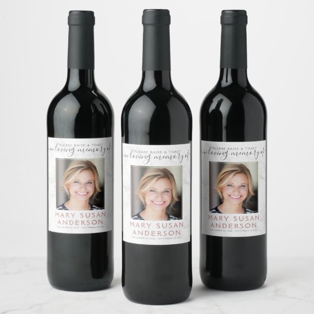 Raise a Toast In Loving Memory Of Photo Memorial Wine Label (Bottles)