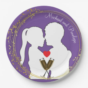 Raise a Toast to the Happy Couple Elegance Purple Paper Plate