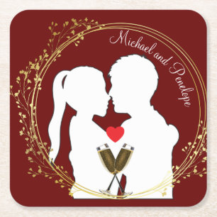 Raise a Toast to the Happy Couple Elegance   Square Paper Coaster