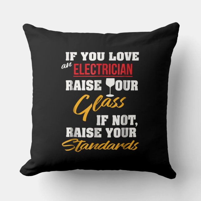 Raise Glass Funny Apprentice Electrician Wife Dad Throw Pillow (Front)