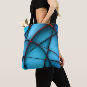 Raised blue shapeless cutouts with red ember cleft tote bag