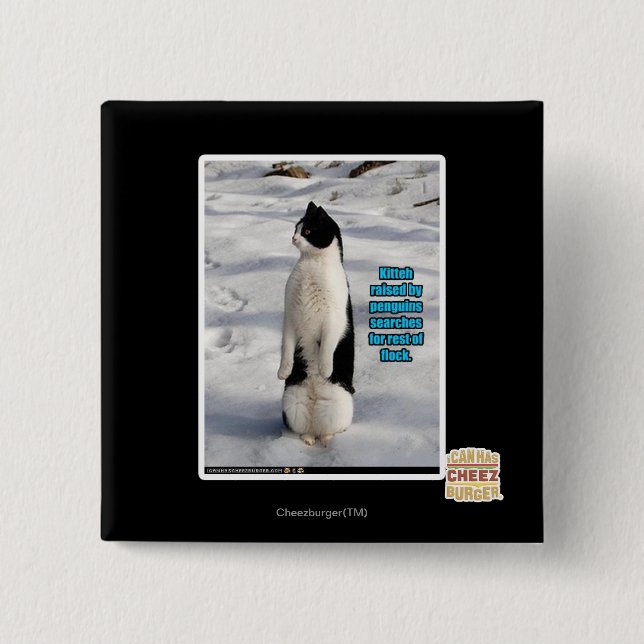 Raised by Penguins 2 Inch Square Button (Front)